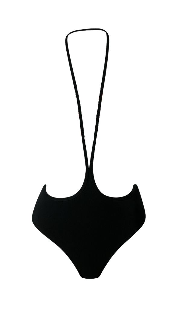 Black silhouette of a swimsuit on a white background