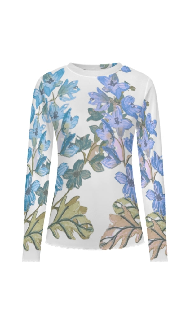 Dalilah Long Sleeve Mesh Top in Larkspur Riviera