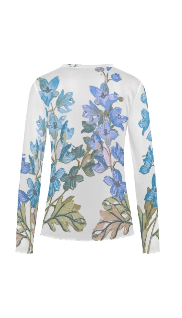 Dalilah Long Sleeve Mesh Top in Larkspur Riviera