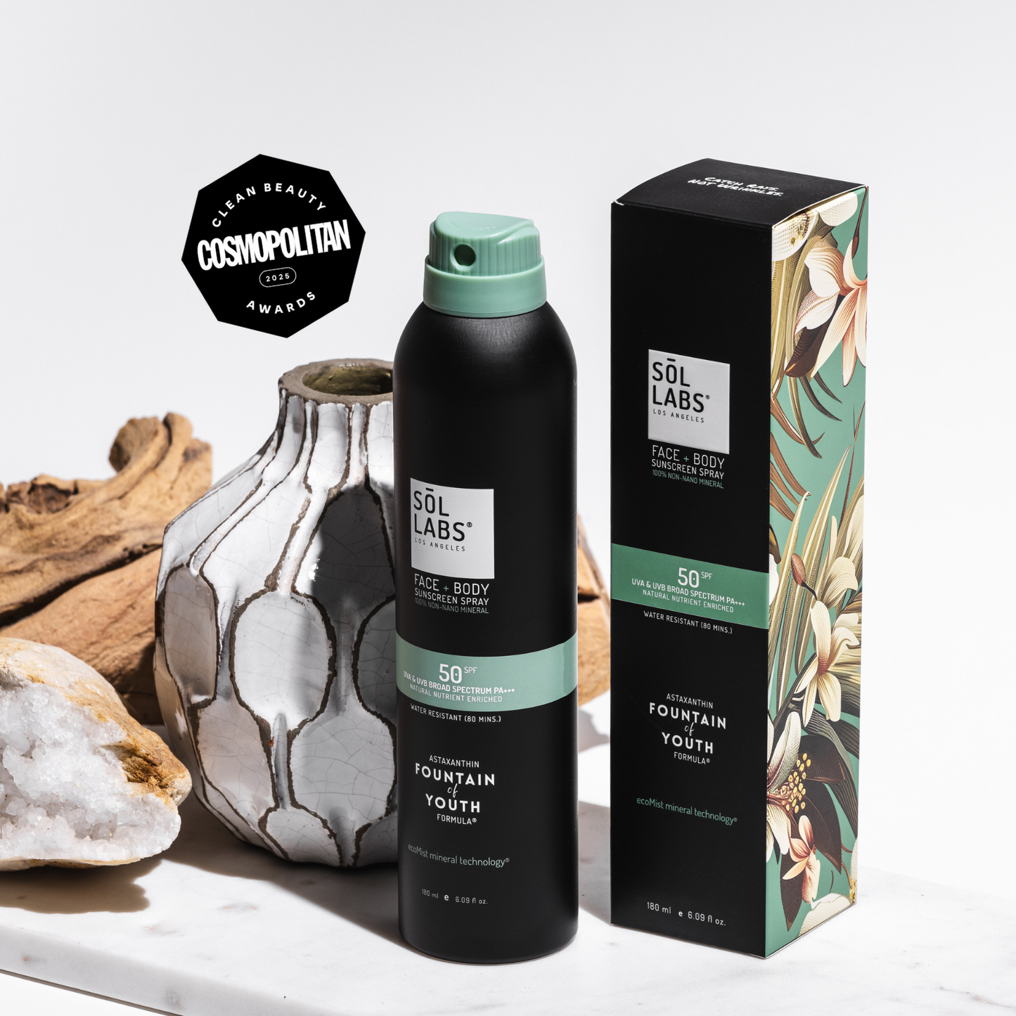 SOL LABS® Natural Mineral SPF 50 Sheer Mist - Broad Spectrum UVA/UVB Protection & Hydrating Formula